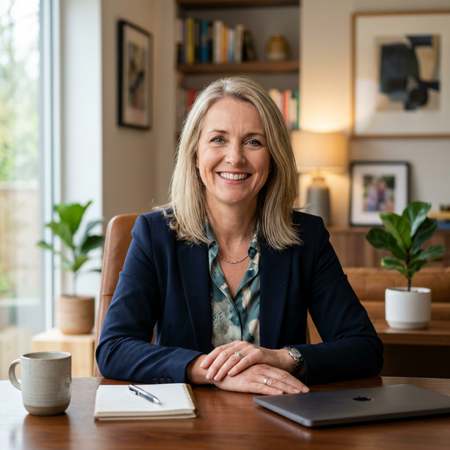 A happy small business owner using AI practically in their daily work.
